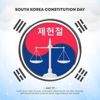 Daehanmingug Jeheonjeol or South Korea Constitution Day with painted flag and balance vector