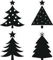Silhouette Solid Icon Set Of Christmas Tree. vector