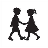 two children walking silhouette vector