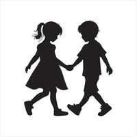two children walking silhouette vector