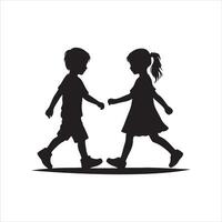 two children walking silhouette vector