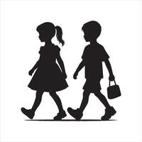 two children walking silhouette vector