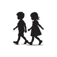 two children walking silhouette vector