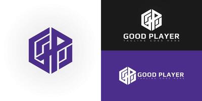 Abstract initial hexagon letters GP or PG logo in purple color isolated on multiple background colors. The logo is suitable for golf project logo design illustration inspiration templates. vector