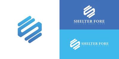 Abstract initial hexagon letters SF or FS logo in blue color isolated on multiple background colors. The logo is suitable for the hotel beach bar logo design illustration inspiration templates. vector