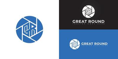 Abstract initial circle letters GR or RG logo in blue color isolated on multiple background colors. The logo is suitable for photographer services logo design illustration inspiration templates. vector