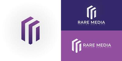 Abstract initial hexagon letters RM or MR logo in gradient purple color isolated on multiple background colors. The logo is suitable for real estate media business logo design illustration vector