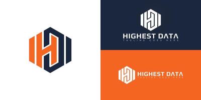 Abstract initial hexagon letters HD or DH logo in orange-navy color isolated on multiple background colors. The logo is suitable for business and technology logo design illustration inspiration vector