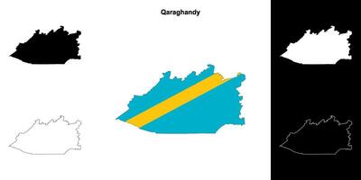 Qaraghandy region outline map set vector