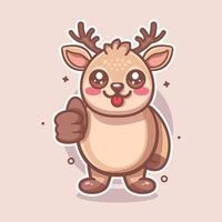 smiling deer animal character mascot with thumb up hand gesture isolated cartoon vector
