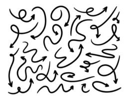 Hand drawn arrows set. Scribble lines, swirls arrows, scrawls. Doodle drawing. Direction pointers. vector