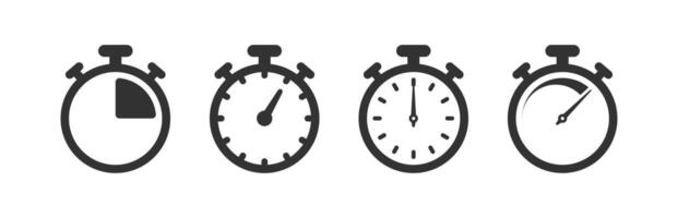 Timer icon set. Stopwatch. Clock countdown. Start deadline. Chronometer. vector