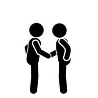 flat illustration of a stick figure and a stickman shaking hands vector