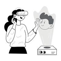 A customizable doodle mini illustration of vr meeting vector
