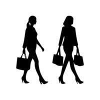 silhouettes of women standing and walking business people, black color isolated on white background vector
