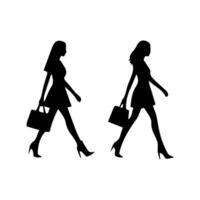 silhouettes of women standing and walking business people, black color isolated on white background vector