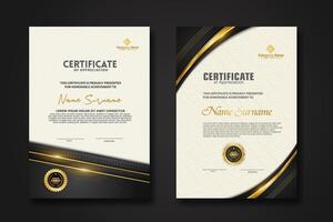 Luxury certificate template with glitter effect dan lines gold shine on frame background vector