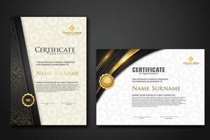 Luxury certificate template with glitter effect dan lines gold shine on frame background vector