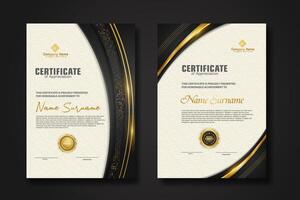 Luxury certificate template with glitter effect dan lines gold shine on frame background vector