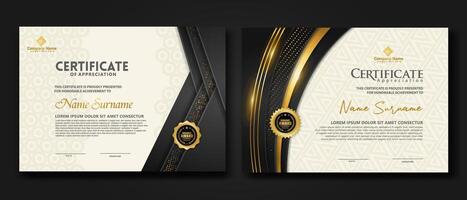 Luxury certificate template with glitter effect dan lines gold shine on frame background vector