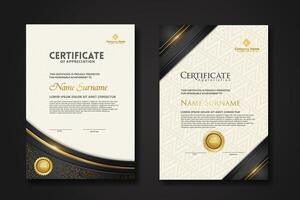 Luxury certificate template with glitter effect dan lines gold shine on frame background vector