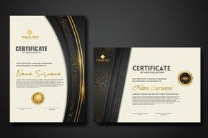 Luxury certificate template with glitter effect dan lines gold shine on frame background vector