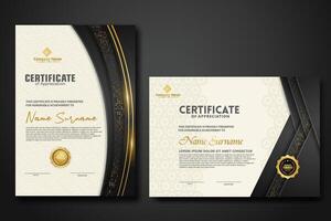 Luxury certificate template with glitter effect dan lines gold shine on frame background vector