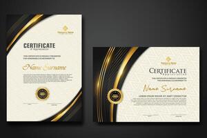 Luxury certificate template with glitter effect dan lines gold shine on frame background vector
