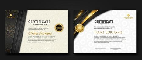 Luxury certificate template with glitter effect dan lines gold shine on frame background vector
