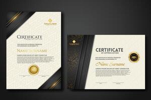 Luxury certificate template with glitter effect dan lines gold shine on frame background vector
