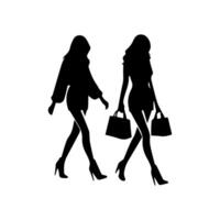 silhouettes of women standing and walking business people, black color isolated on white background vector