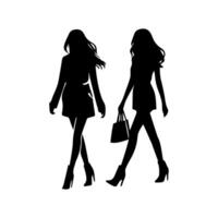 silhouettes of women standing and walking business people, black color isolated on white background vector