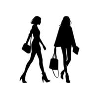 silhouettes of women standing and walking business people, black color isolated on white background vector