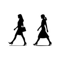 silhouettes of women standing and walking business people, black color isolated on white background vector