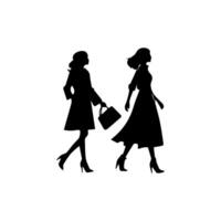 silhouettes of women standing and walking business people, black color isolated on white background vector