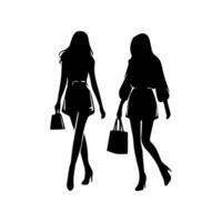 silhouettes of women standing and walking business people, black color isolated on white background vector