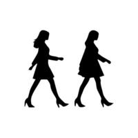 silhouettes of women standing and walking business people, black color isolated on white background vector