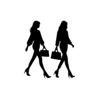 silhouettes of women standing and walking business people, black color isolated on white background vector