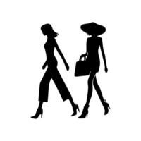 silhouettes of women standing and walking business people, black color isolated on white background vector