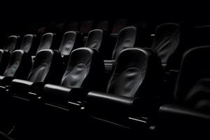 Empty cinema hall with red seats. Movie theatre. Neural network photo