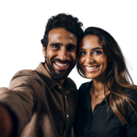 Smiling couple taking a selfie with transparent background png