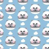 Seamless pattern of cute panda teddy bear crying and sad feeling with clouds on background.Chinese wild animal character cartoon design.Image for card,sticker,baby clothing.Kawaii.Illustration. vector