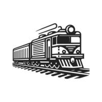 Black silhouette retro train engine with large coal smoke graphic design vector