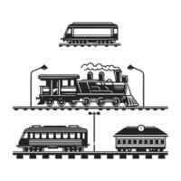 Set of retro trains icons isolated on white background. vector