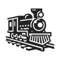 Black silhouette retro train engine with large coal smoke graphic design vector