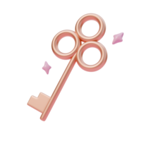 3d render illustration of golden old magic key and stars. Magic tool. 3d illustration design for web site mobile app or brand png