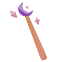 3d render illustration of magic wand stick with purple moon and stars. 3d illustration design for web site mobile app or brand png