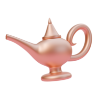 3d render illustration of golden magic lamp. Magic tool. 3d illustration design for web site mobile app or brand png