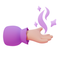 3d render illustration of human hand cast a spell. Magic element. Glowing smoke and stars. 3d illustration design for web site mobile app or brand png