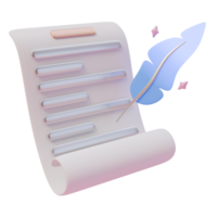 3d render illustration of magic contract deal signed with a blue magic feather. Magic element. 3d illustration design for web site mobile app or brand png